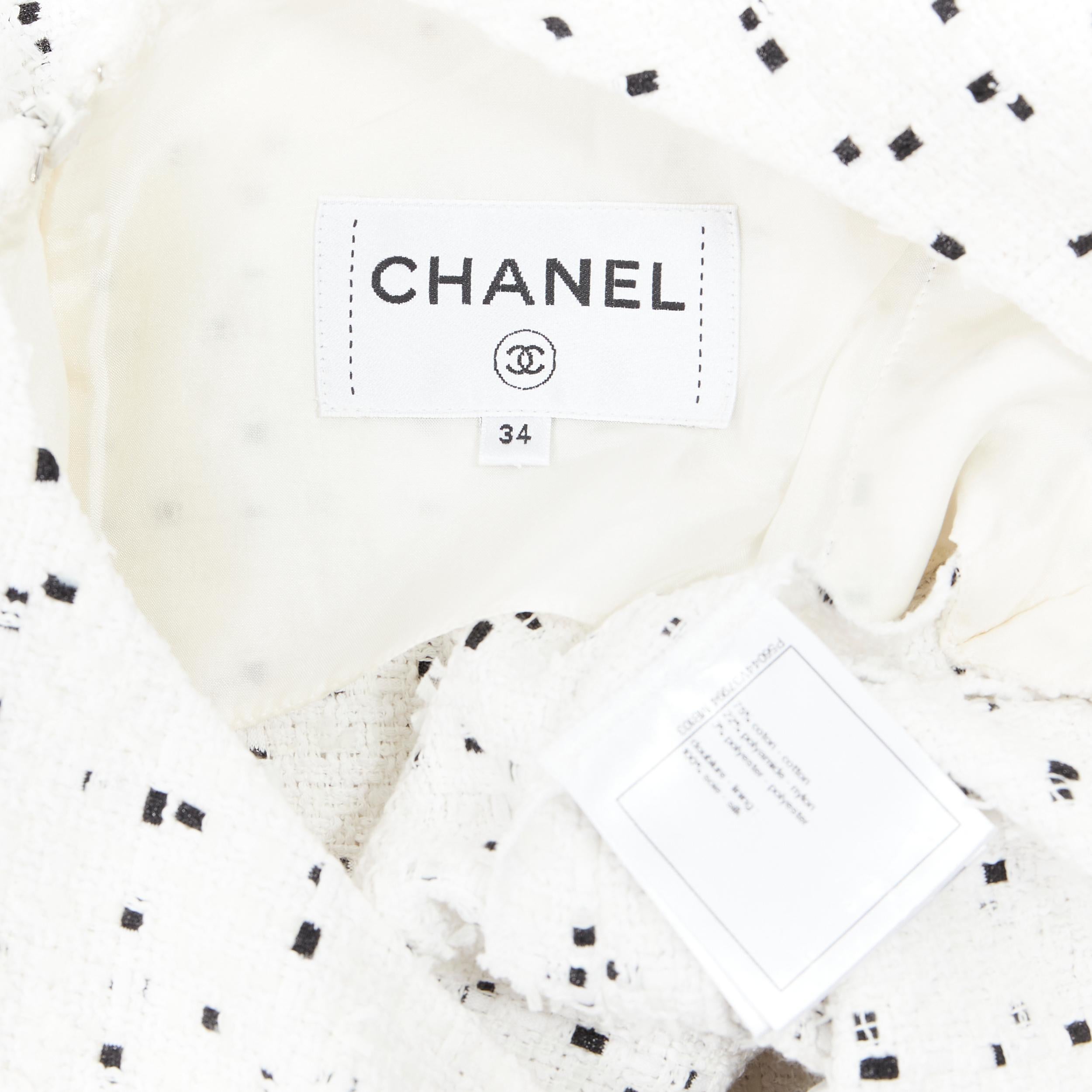 CHANEL white black speckle tweed peplum layered cap sleeve mini dress FR34 S 3
