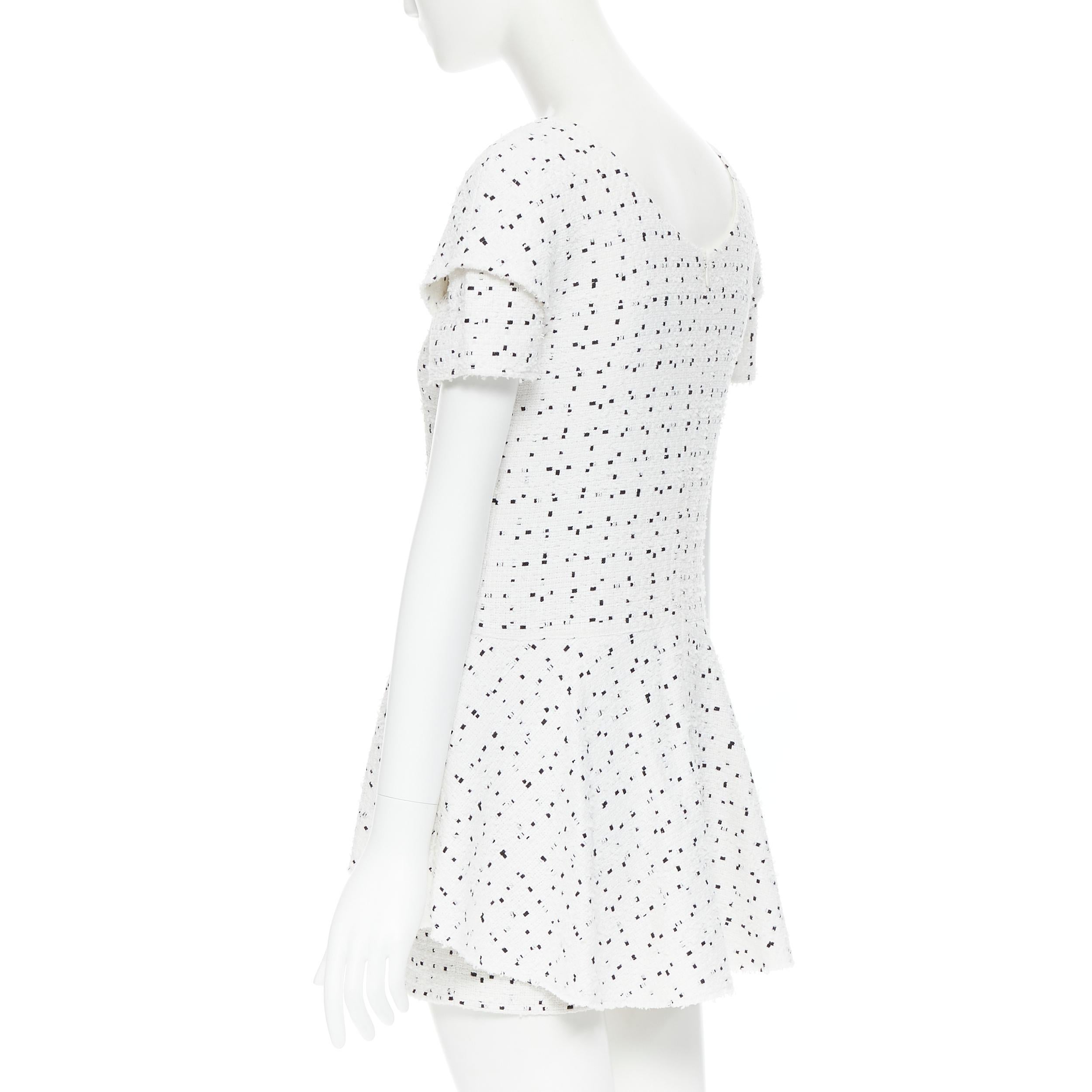 CHANEL white black speckle tweed peplum layered cap sleeve mini dress FR34 S In Good Condition In Hong Kong, NT