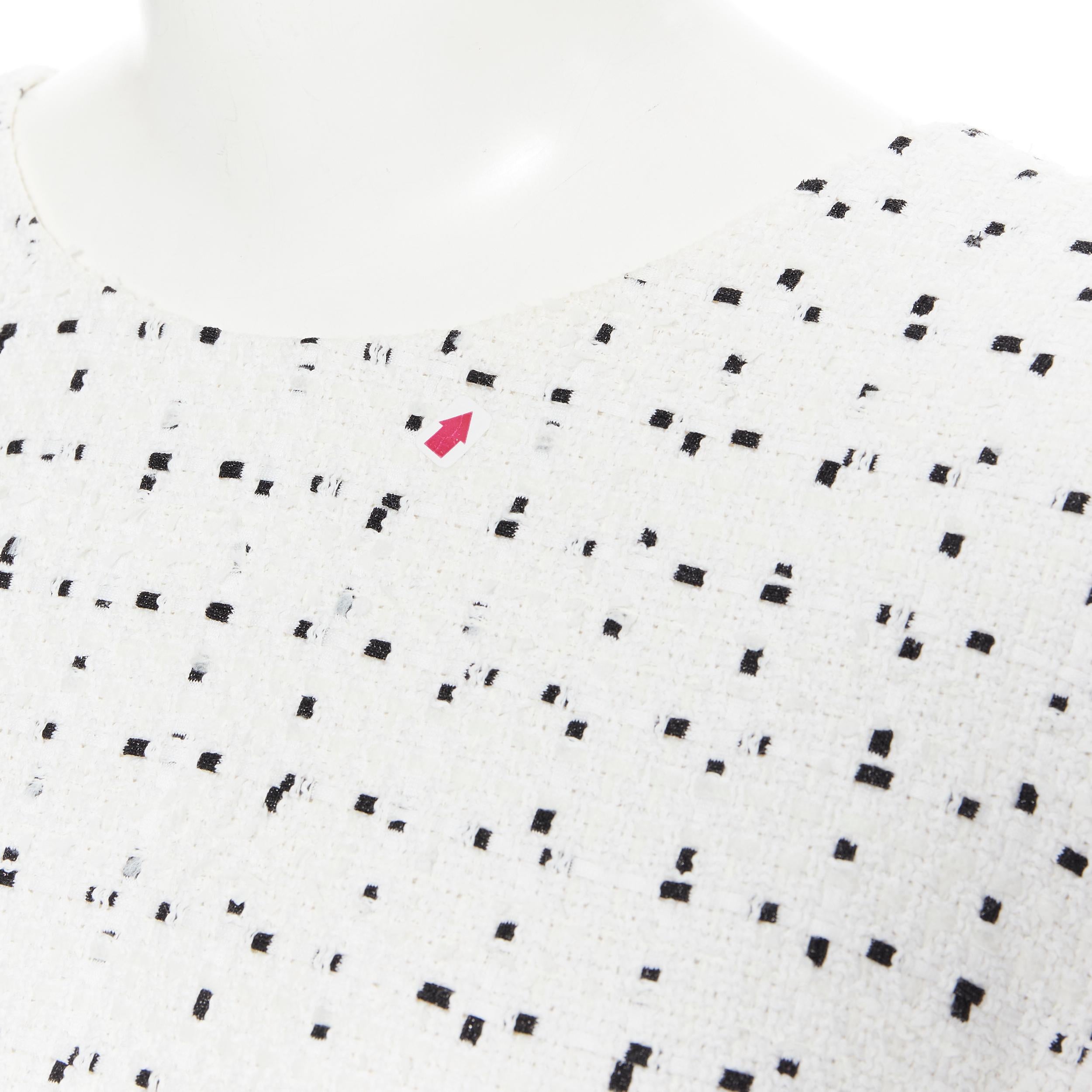 CHANEL white black speckle tweed peplum layered cap sleeve mini dress FR34 S 1