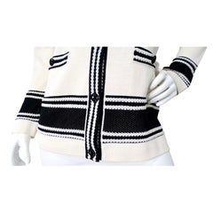Chanel White & Black Striped V-Neck Cardigan 2019