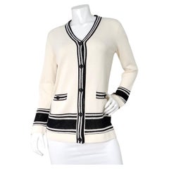 Chanel White & Black Striped V-Neck Cardigan 2019