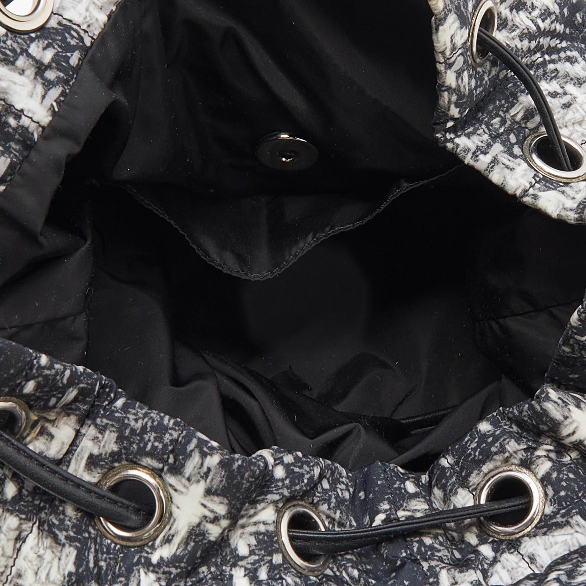 Chanel White/Black Tweed Print Nylon Medium Drawstring Backpack 4