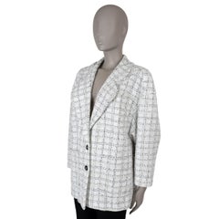 CHANEL white black viscose 20202 20B OVERSIZED LUREX TWEED Jacket 40 M