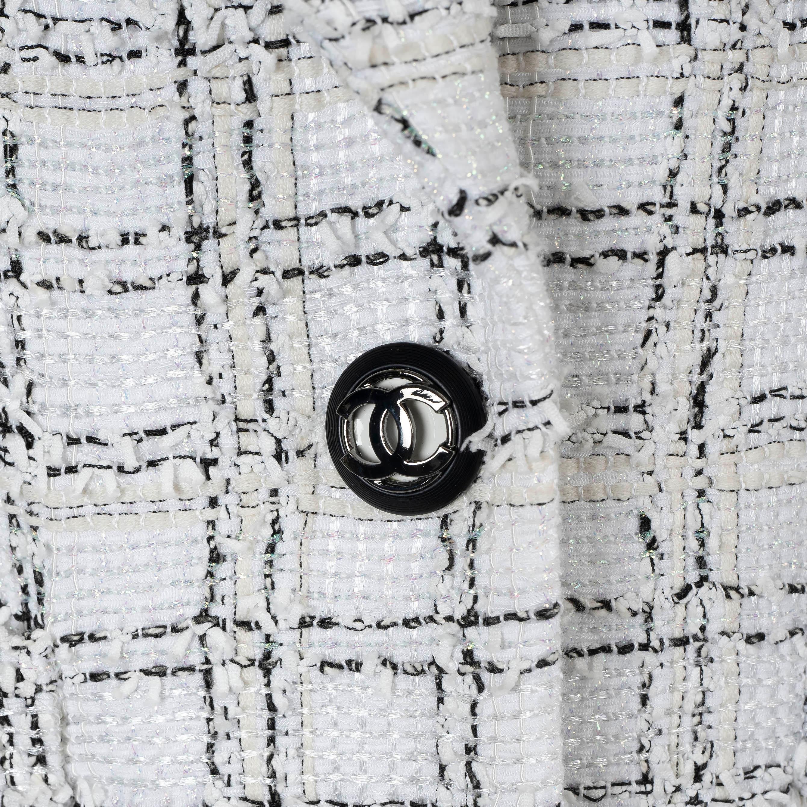 CHANEL Weiß Schwarz-Schwarze Viskose 20202 20B OVERSIZED LUREX TWEED Jacke 40 M im Angebot 2