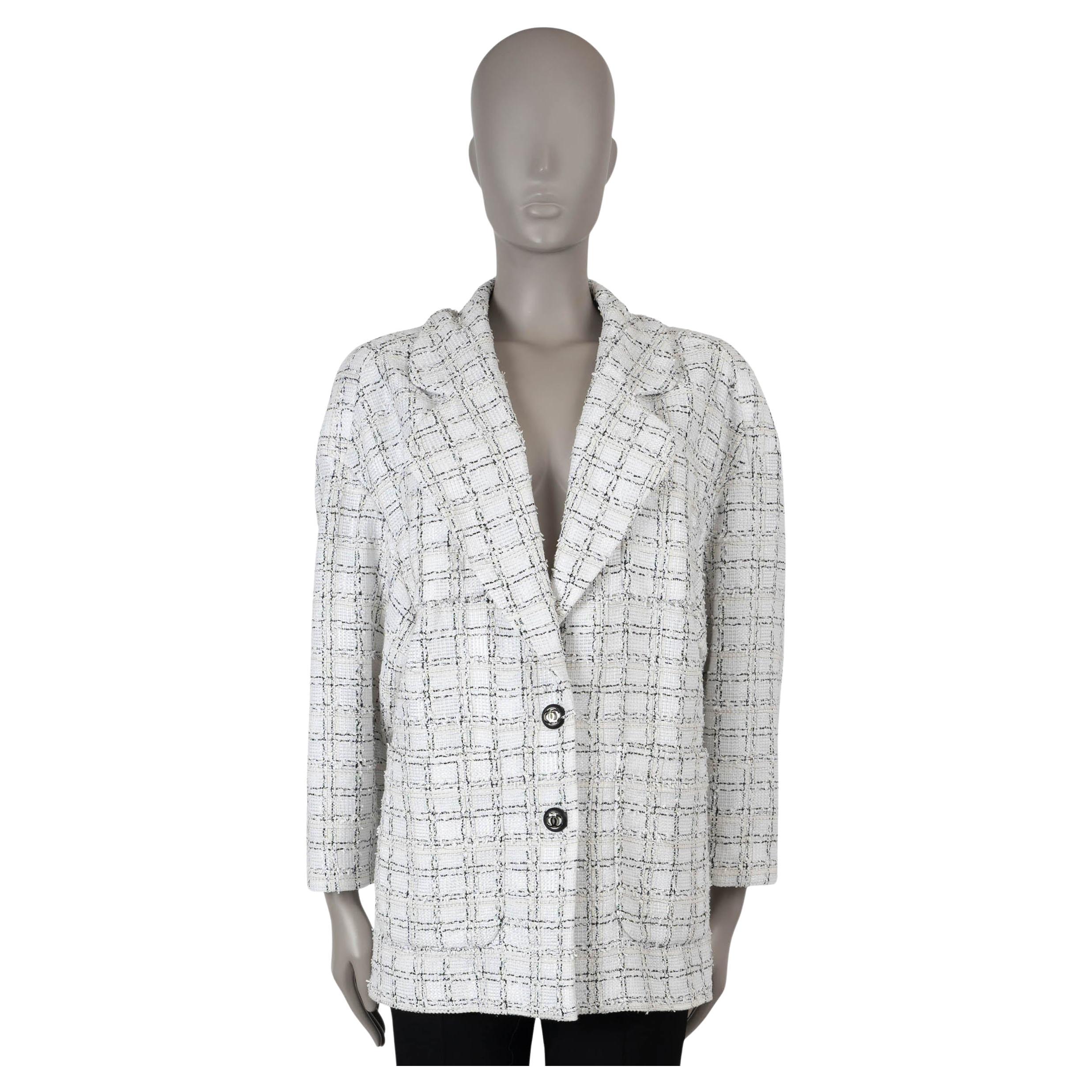 CHANEL Weiß Schwarz-Schwarze Viskose 20202 20B OVERSIZED LUREX TWEED Jacke 40 M