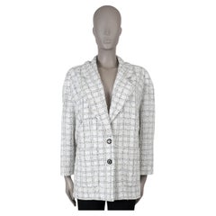 CHANEL white black viscose 20202 20B OVERSIZED LUREX TWEED Jacket 40 M