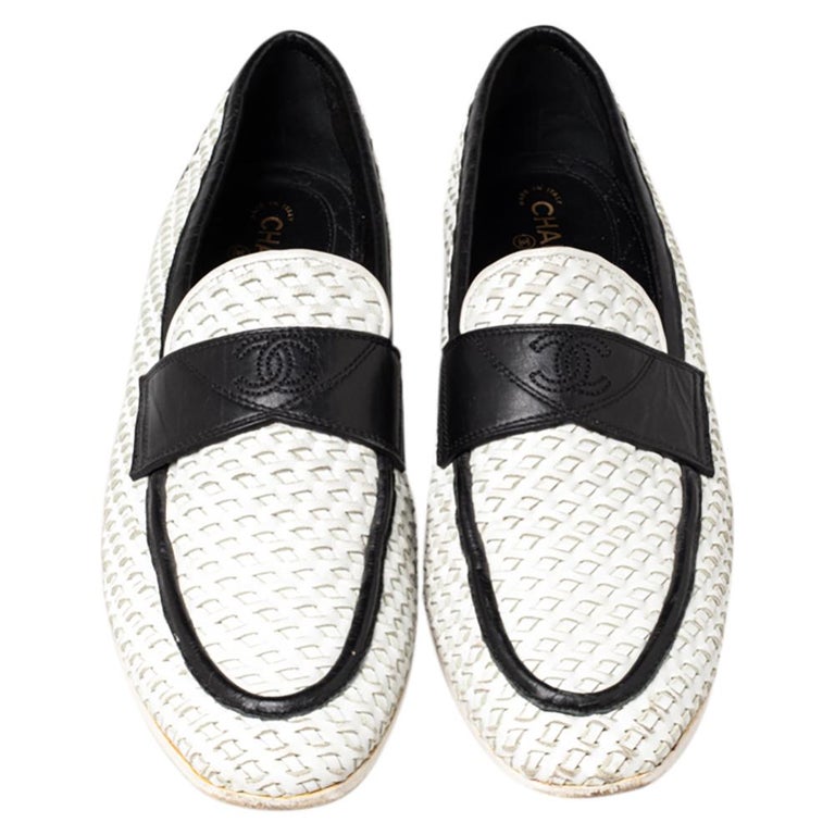 Chanel Cream Woven Leather CC Slip On Loafers Size 38 Chanel | The Luxury  Closet