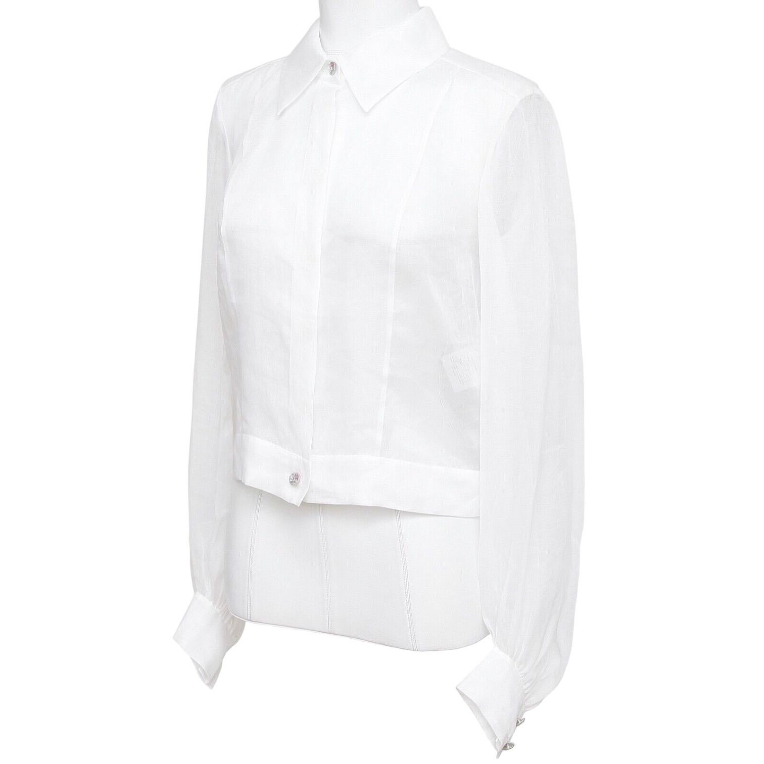 CHANEL White Blouse Top Long Sleeve Cotton 2017 17C $1800 NWT In New Condition In Hollywood, FL