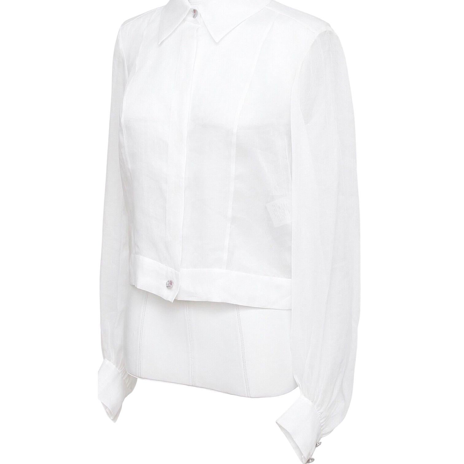 CHANEL White Blouse Top Long Sleeve Cotton 2017 17C $1800 NWT 2