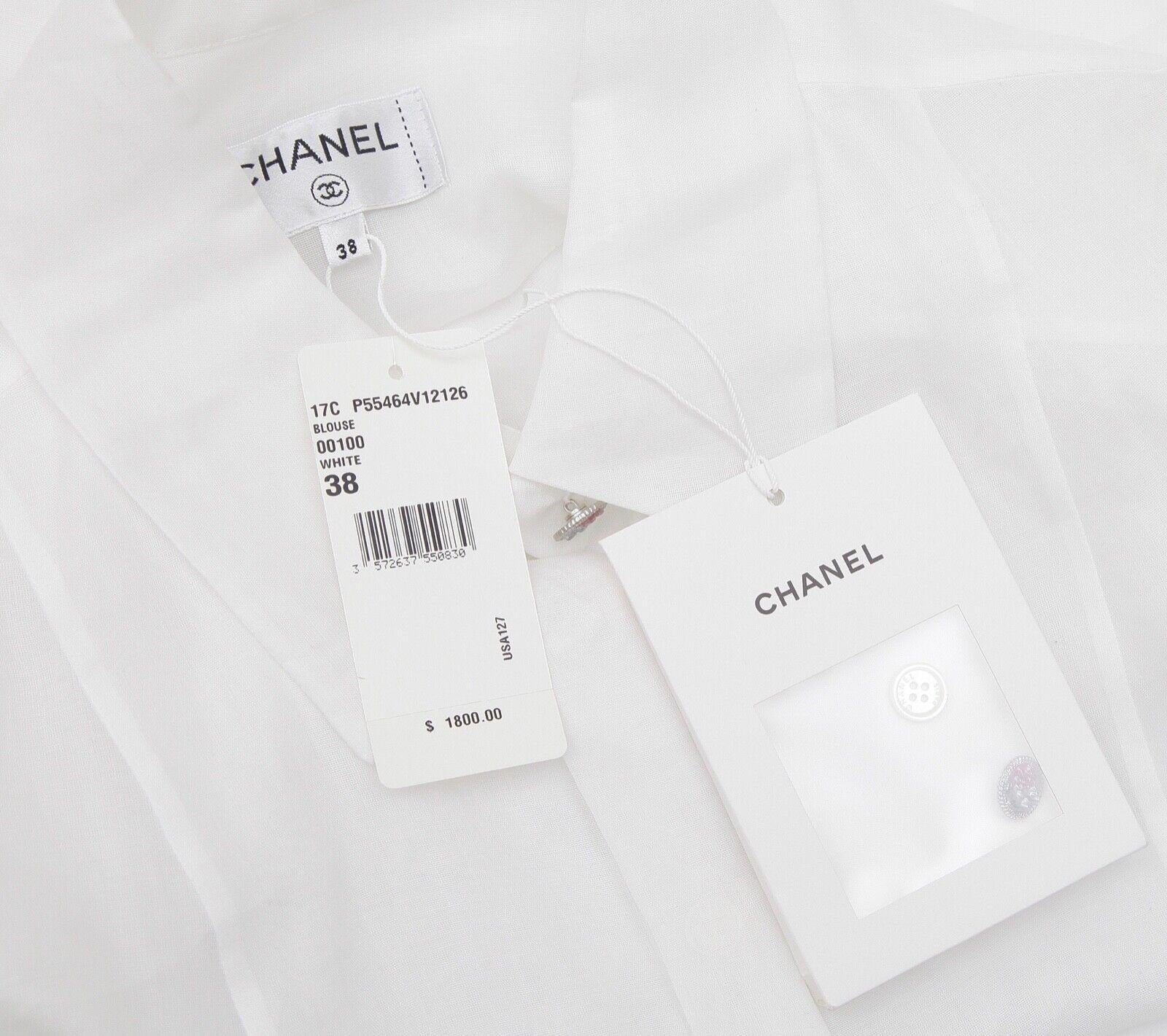 CHANEL White Blouse Top Long Sleeve Cotton 2017 17C $1800 NWT 4