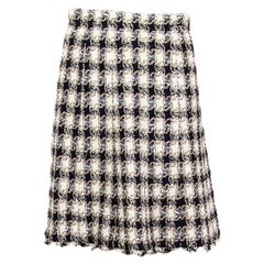 CHANEL white blue black taupe cotton CHECK BOUCLE Skirt 40 M