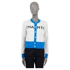 CHANEL Weiß & Blau Kaschmir 2019 19S ICONIC LOGO Strickjacke Pullover 38 S