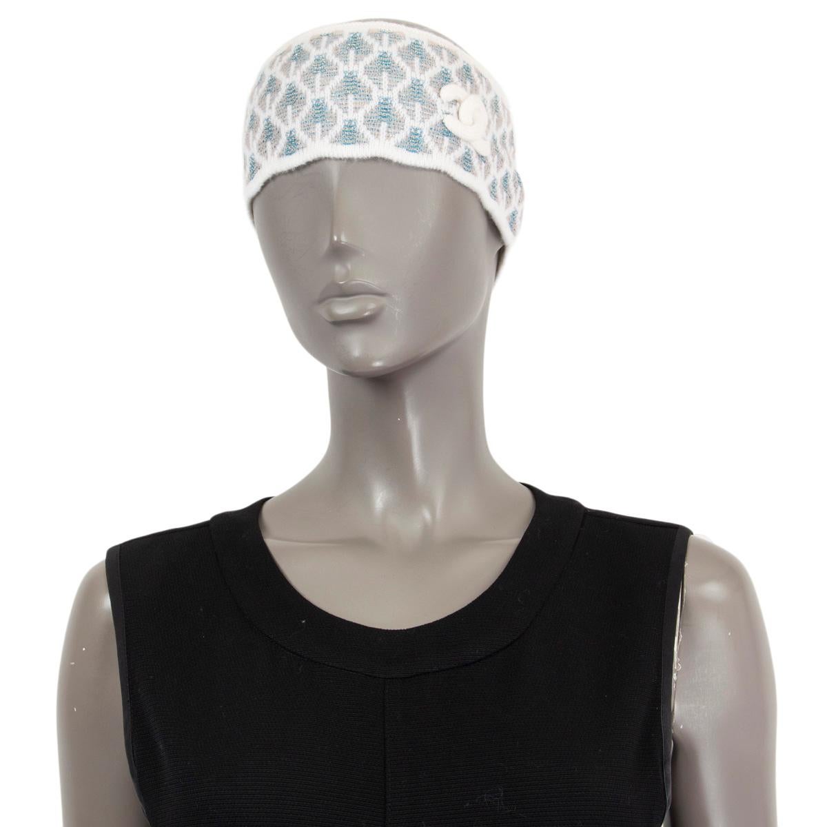 CHANEL white & blue cashmere LUREX Headband Hat One Size 2