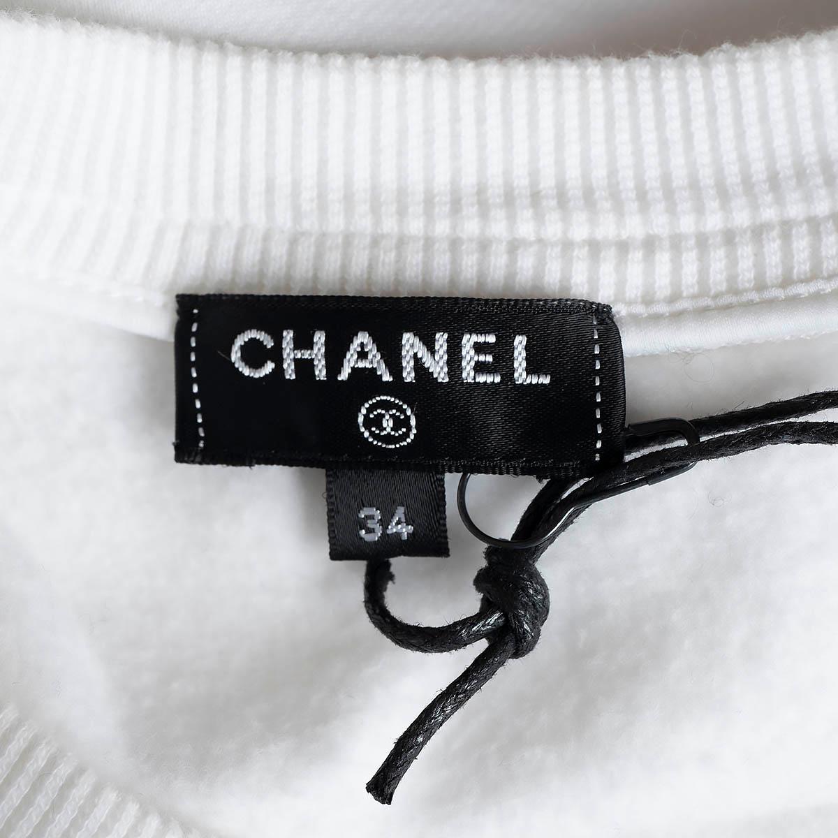 CHANEL Sweat-shirt blanc et bleu 2017  Logo 34 XS en vente 4