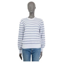 CHANEL white blue cotton 2019 19C LA PAUSA SCALLOP STRIPE Sweater 38 S