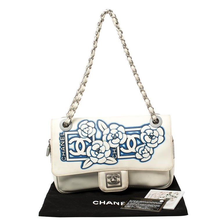 Chanel White/Blue Floral Print Nylon Sport CC Flap Bag