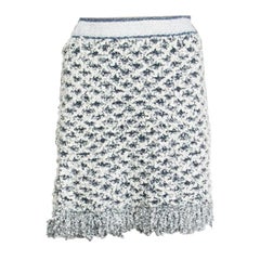 CHANEL white & blue LUREX FRINGED HEM Skirt 38 S