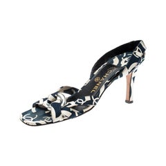 Chanel White/Blue Printed Canvas Cross Strap Slingback Sandals Size 39.5