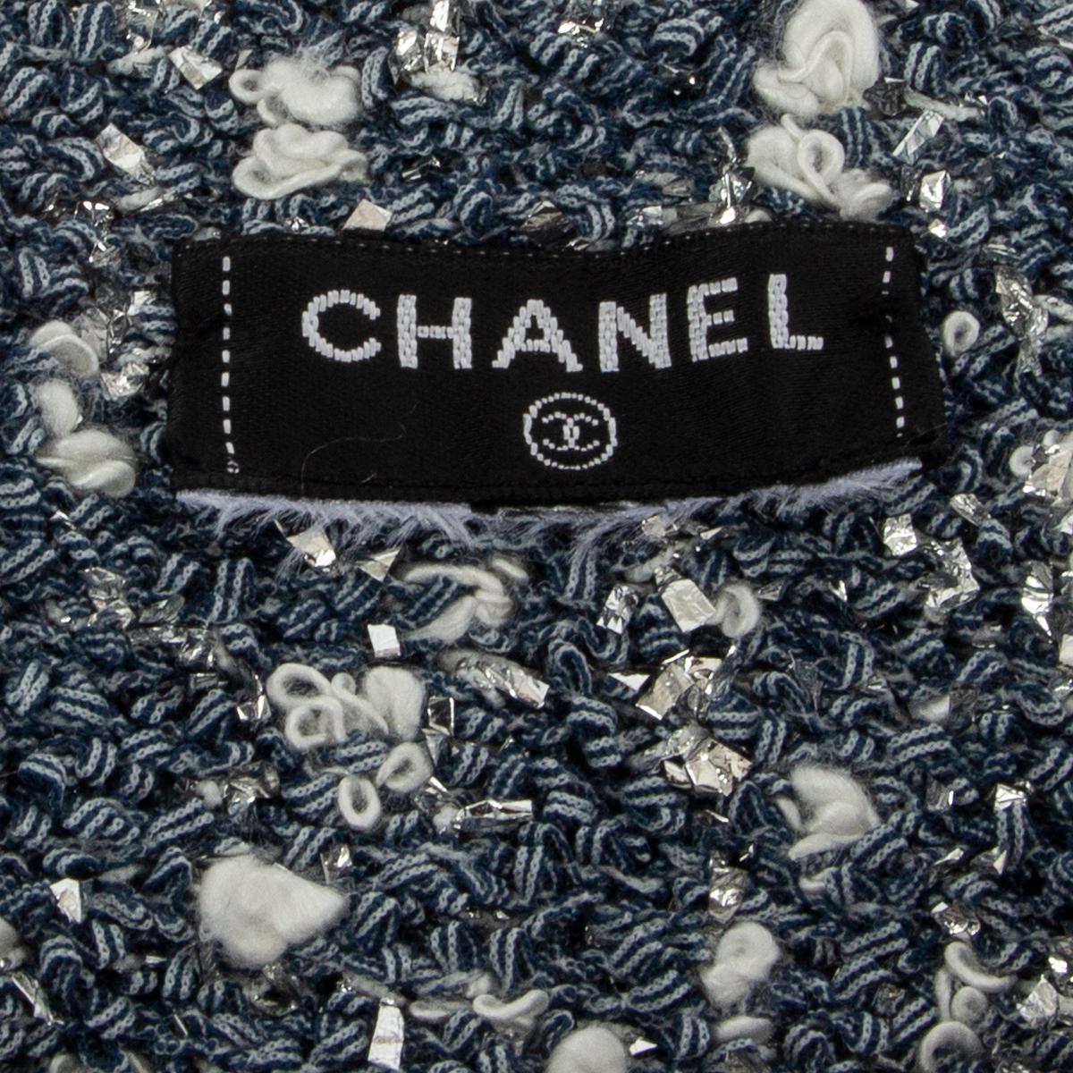 CHANEL white blue silver LUREX FRINGED MUFFLER Scarf 1