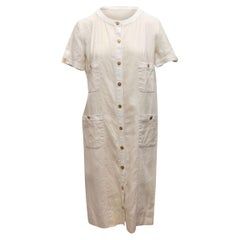 Chanel White Boutique Linen Short Sleeve Dress