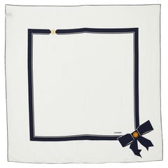 Chanel White Bow Print CC Jacquard Silk Scarf