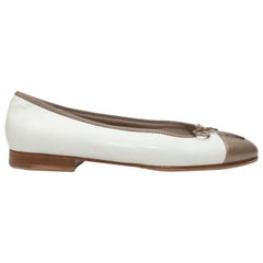 Chanel White & Bronze Leather Cap-Toe Ballet Flats