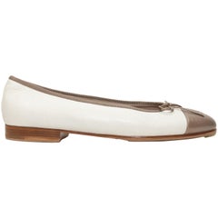  Chanel White & Bronze Leather Cap-Toe Ballet Flats