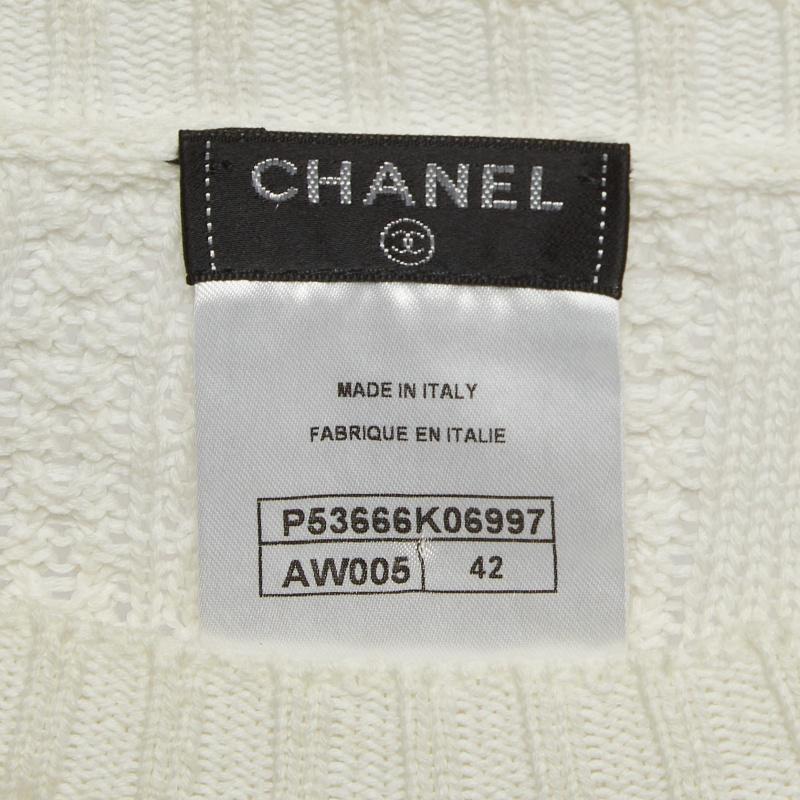 Women's Chanel White Cable Knit Crew Neck Sweater L For Sale