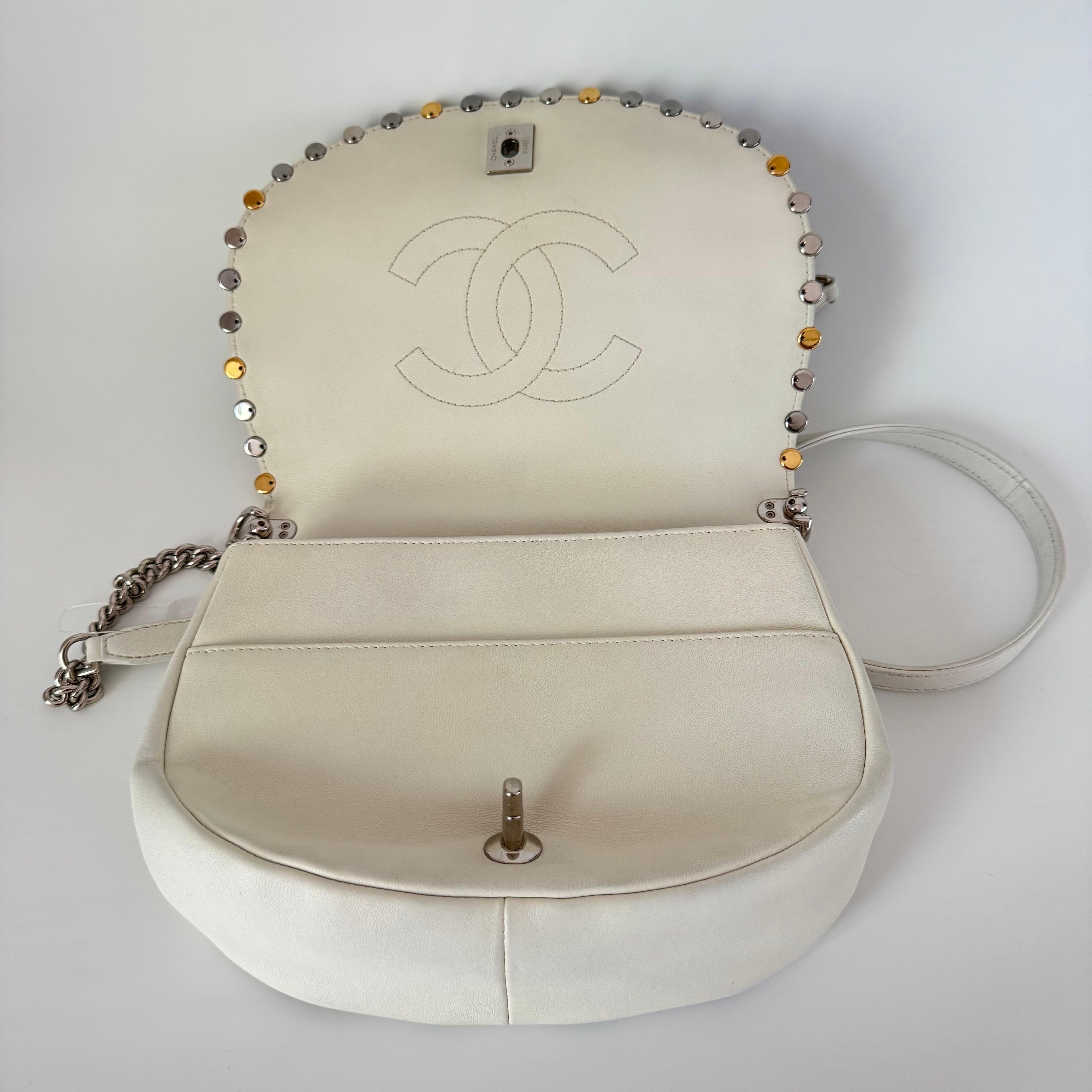 Chanel White Calfskin Leather Embellished Flap Saddle Bag, 2018-19 1