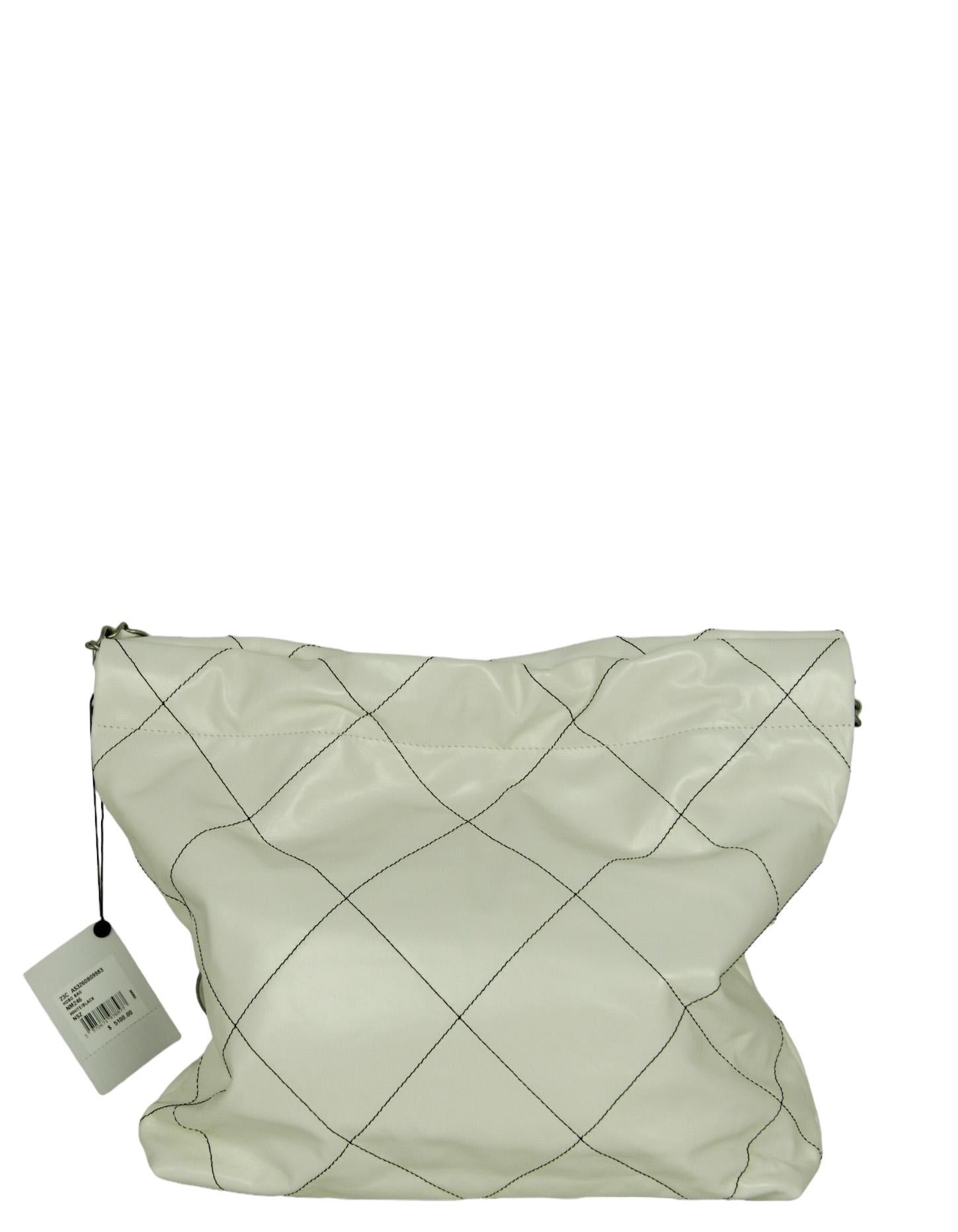 Women's Chanel White Calfskin Leather Quilted Chanel 22 Tote Bag w/ Contrast Stitching