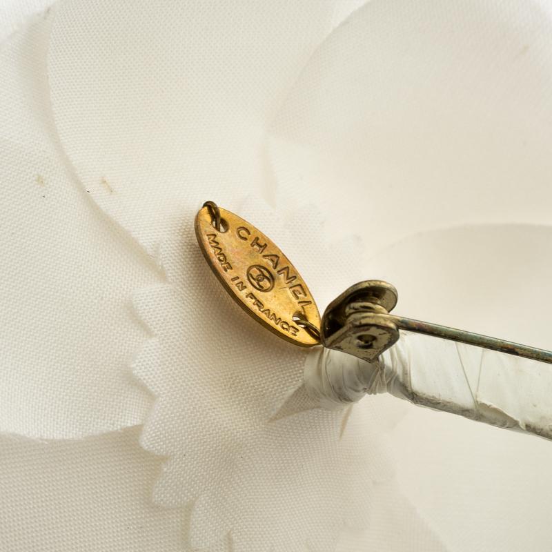 Contemporary Chanel White Camellia Silk Organza Brooch