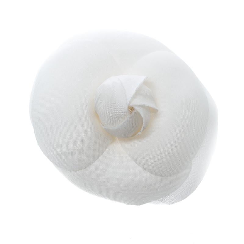 Chanel White Camellia Silk Organza Brooch