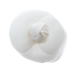 Chanel White Camellia Silk Organza Brooch