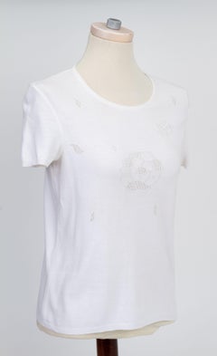 Chanel White Camellia Tee Size Small