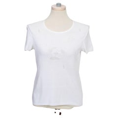 Chanel White Camellia Tee Size Small
