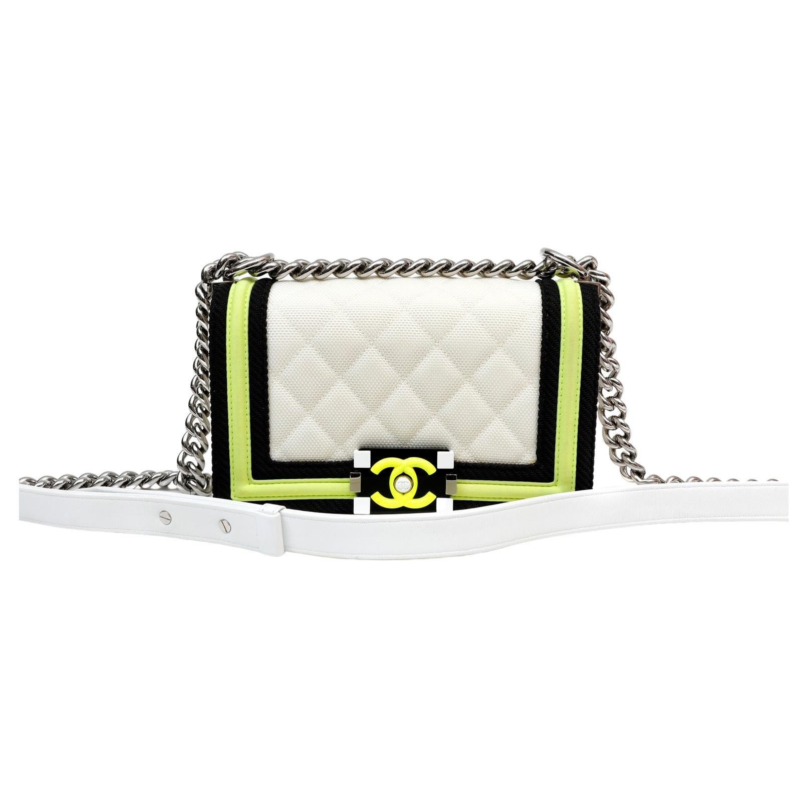 Chanel White Canvas Fluo Flap Boy Bag For Sale at 1stDibs