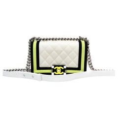  Chanel White Canvas Fluo Flap Boy Bag