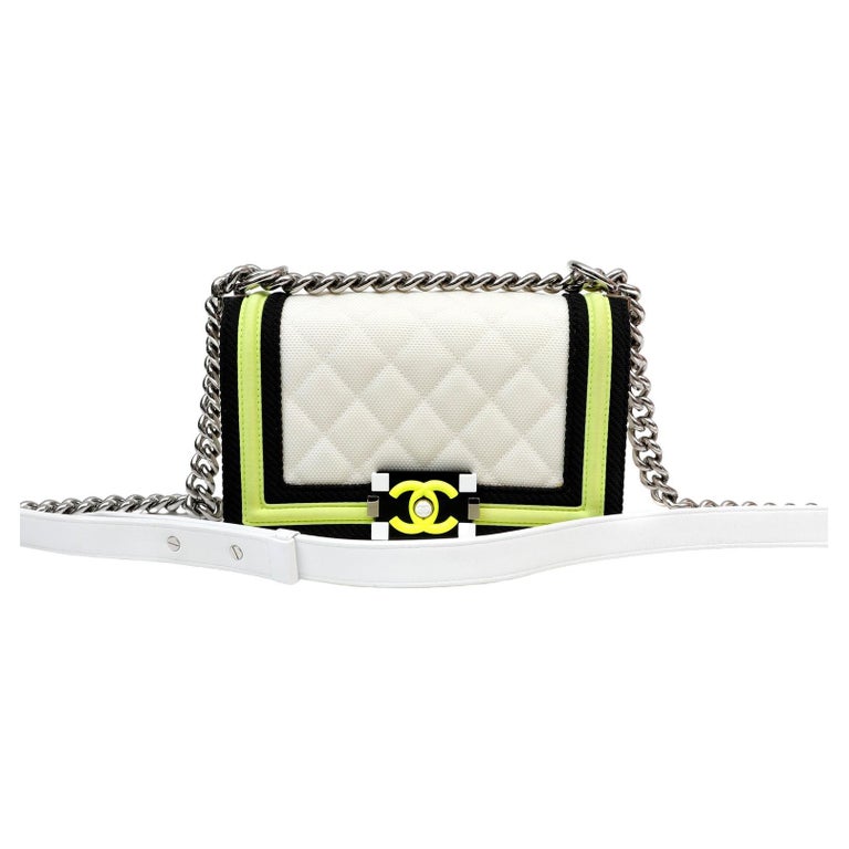 Chanel White Canvas Fluo Flap Boy Bag For Sale at 1stDibs