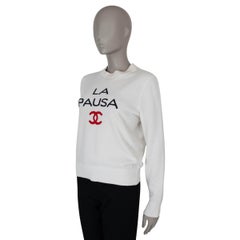 CHANEL white cashmere 19C LA PAUSA CC Sweater 38 S