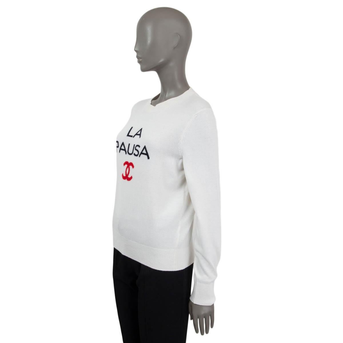 Women's CHANEL white cashmere 2019 19C LA PAUSA Crewneck Sweater 38 S