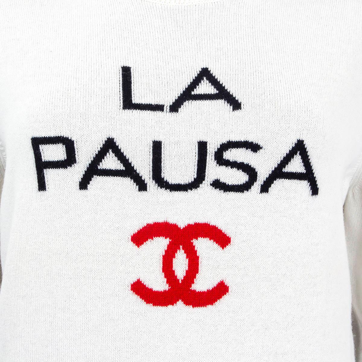 CHANEL white cashmere 2019 19C LA PAUSA Crewneck Sweater 38 S 2