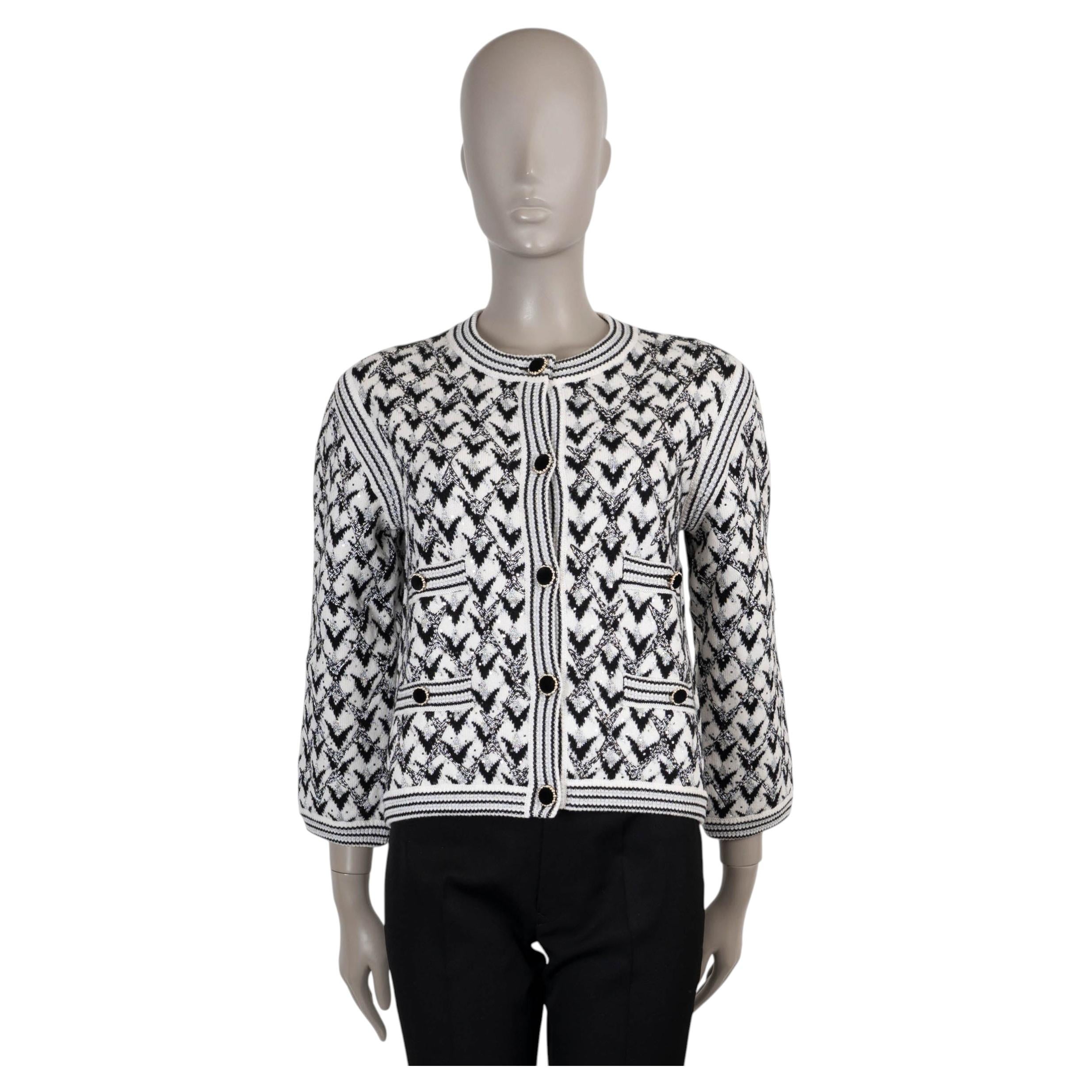 CHANEL weißes Kaschmir 21A CHATEAU DES DAMES SEQUIN KNIT Jacke 38 S im Angebot