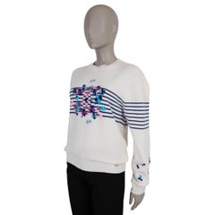 CHANEL white cashmere 24P CC FLORAL STRIPED Sweater 36 XS