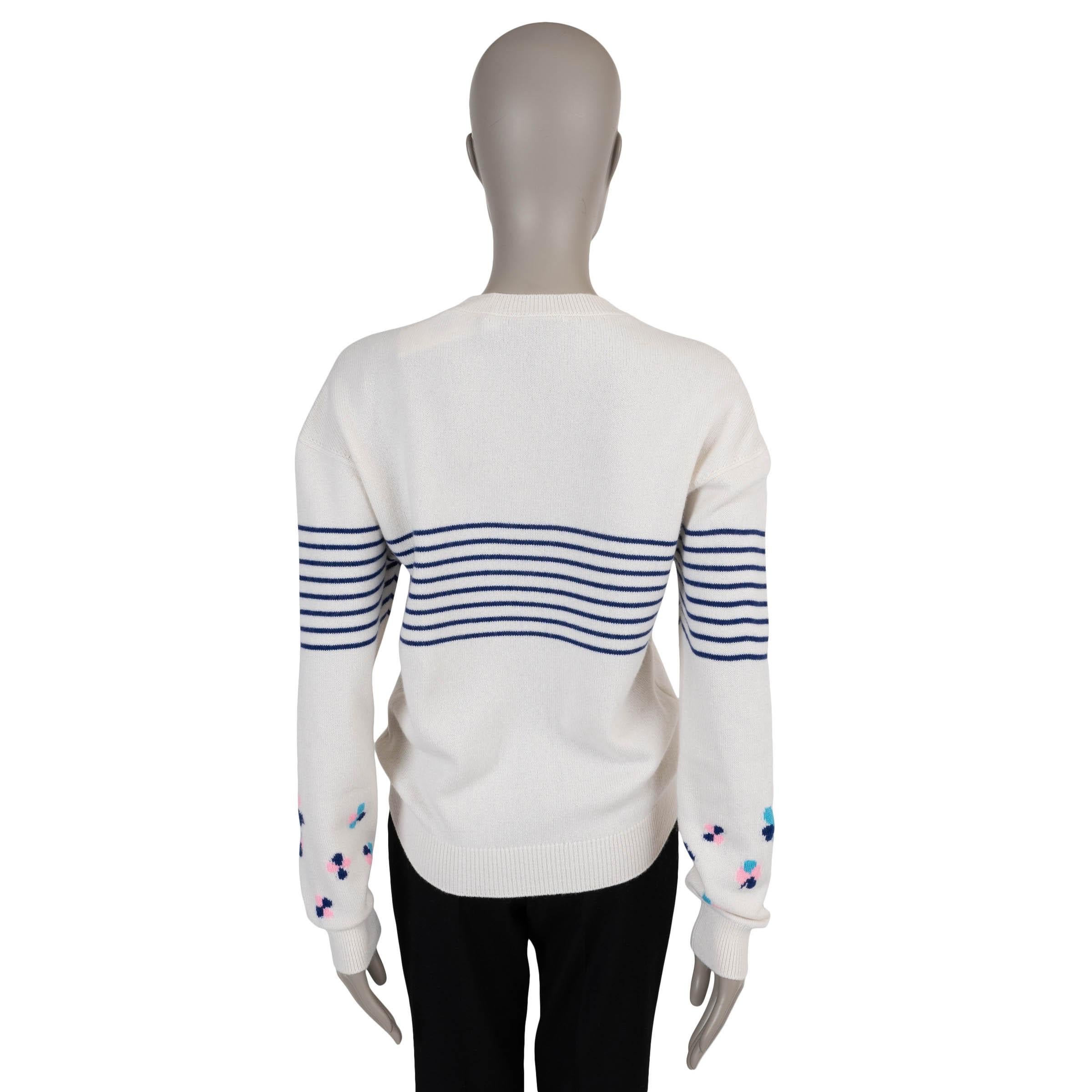 Gray CHANEL white cashmere 24P CC FLORAL STRIPED Sweater 36 XS For Sale