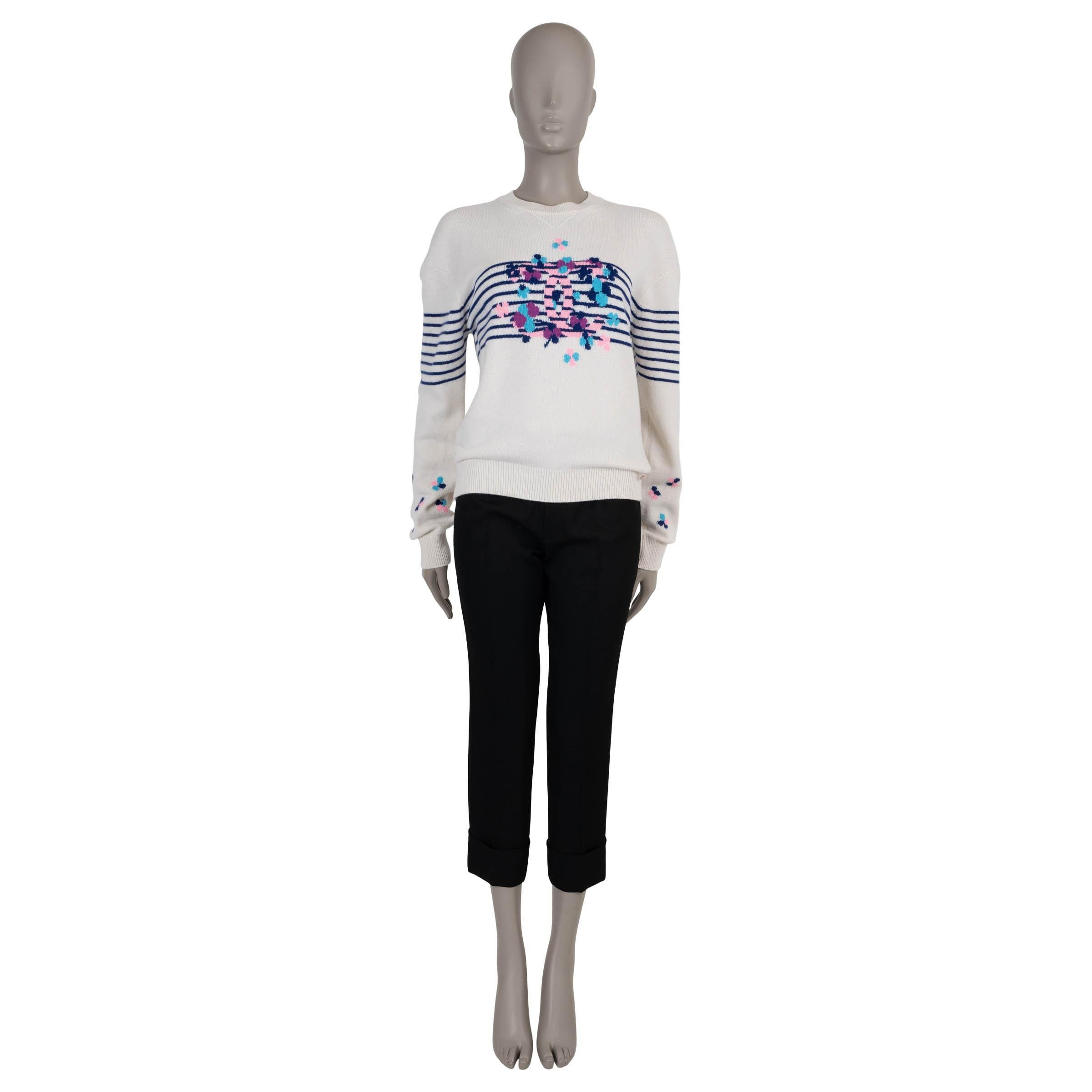Women's CHANEL white cashmere 24P CC FLORAL STRIPED Sweater 36 XS For Sale