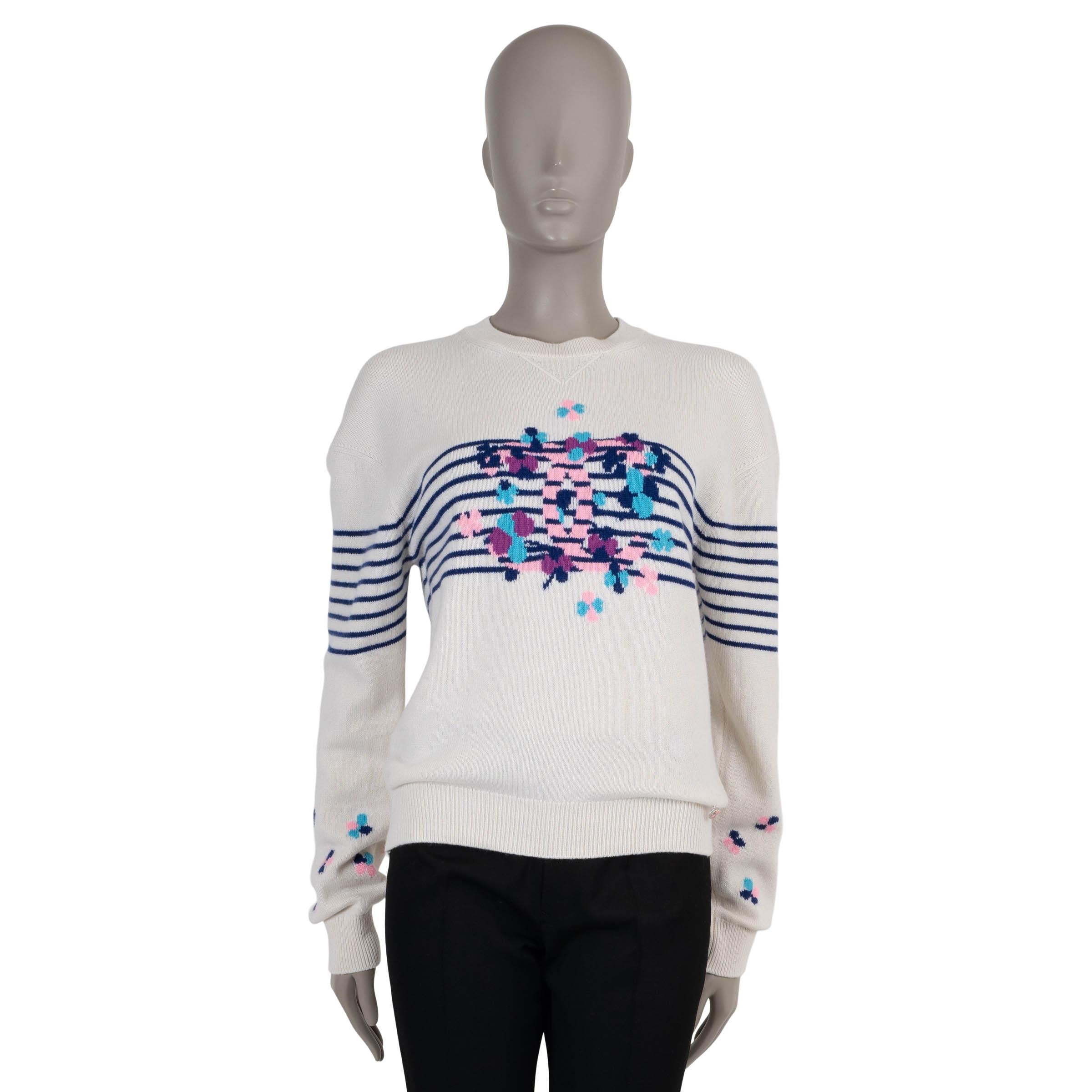CHANEL white cashmere 24P CC FLORAL STRIPED Sweater 36 XS For Sale