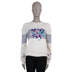 CHANEL white cashmere 24P CC FLORAL STRIPED Sweater 36 XS