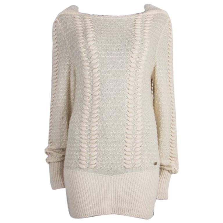 CHANEL white cashmere Boatneck Sweater 40 M