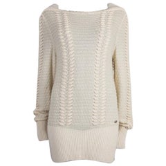 CHANEL Pull Boatneck en cachemire blanc 40 M