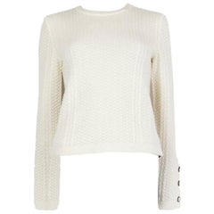 CHANEL white cashmere CROCHET TEXTURED Crewneck Sweater 36 XS